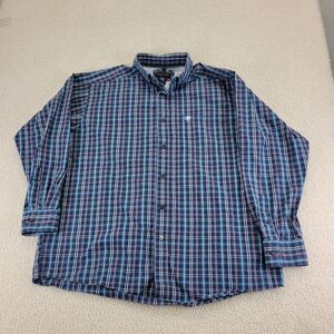 Ariat‎ Pro Series Button Down Shirt Mens XL Blue Pink white plaid Casual Logo